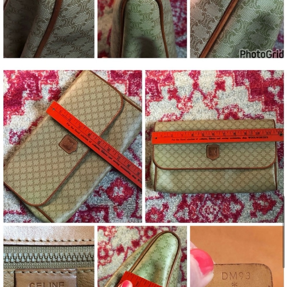 Celine AUTHENTIC Vintage Tan Coated Macadam Logo Flap Clutch Bag Purse Pouch - Picture 8 of 12